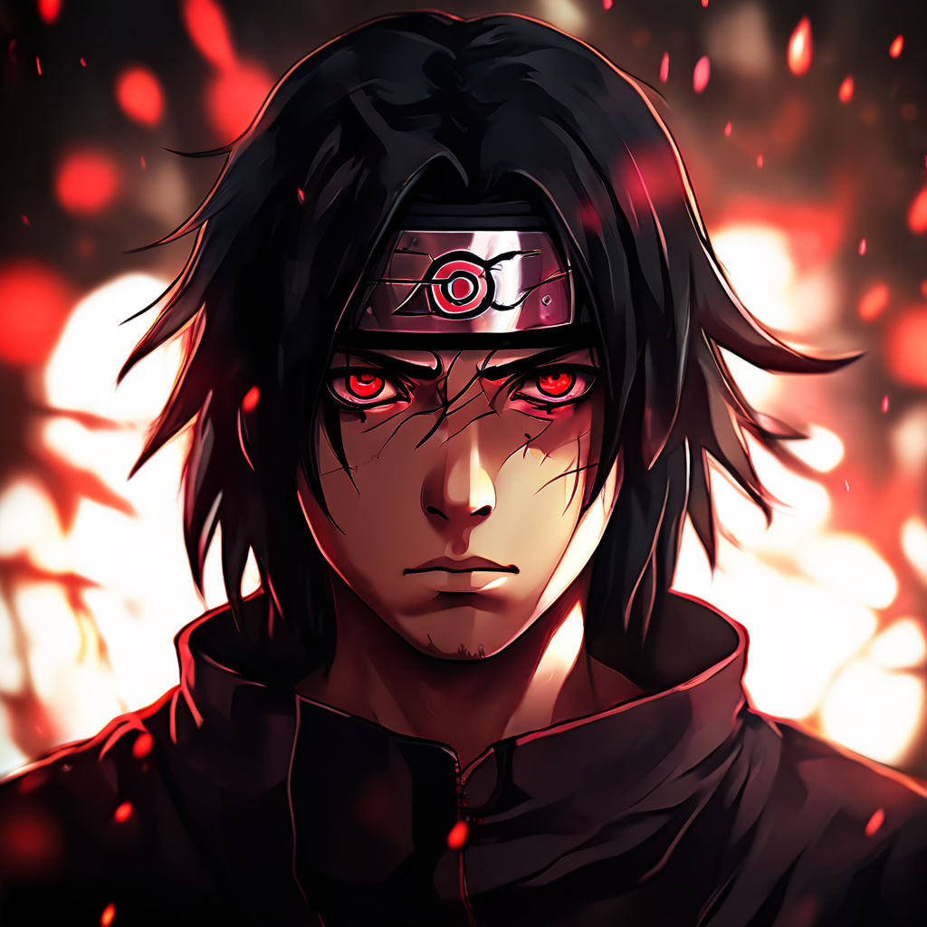 Uchiha Itachi from the Naruto anime standing with his Sharin... by ...