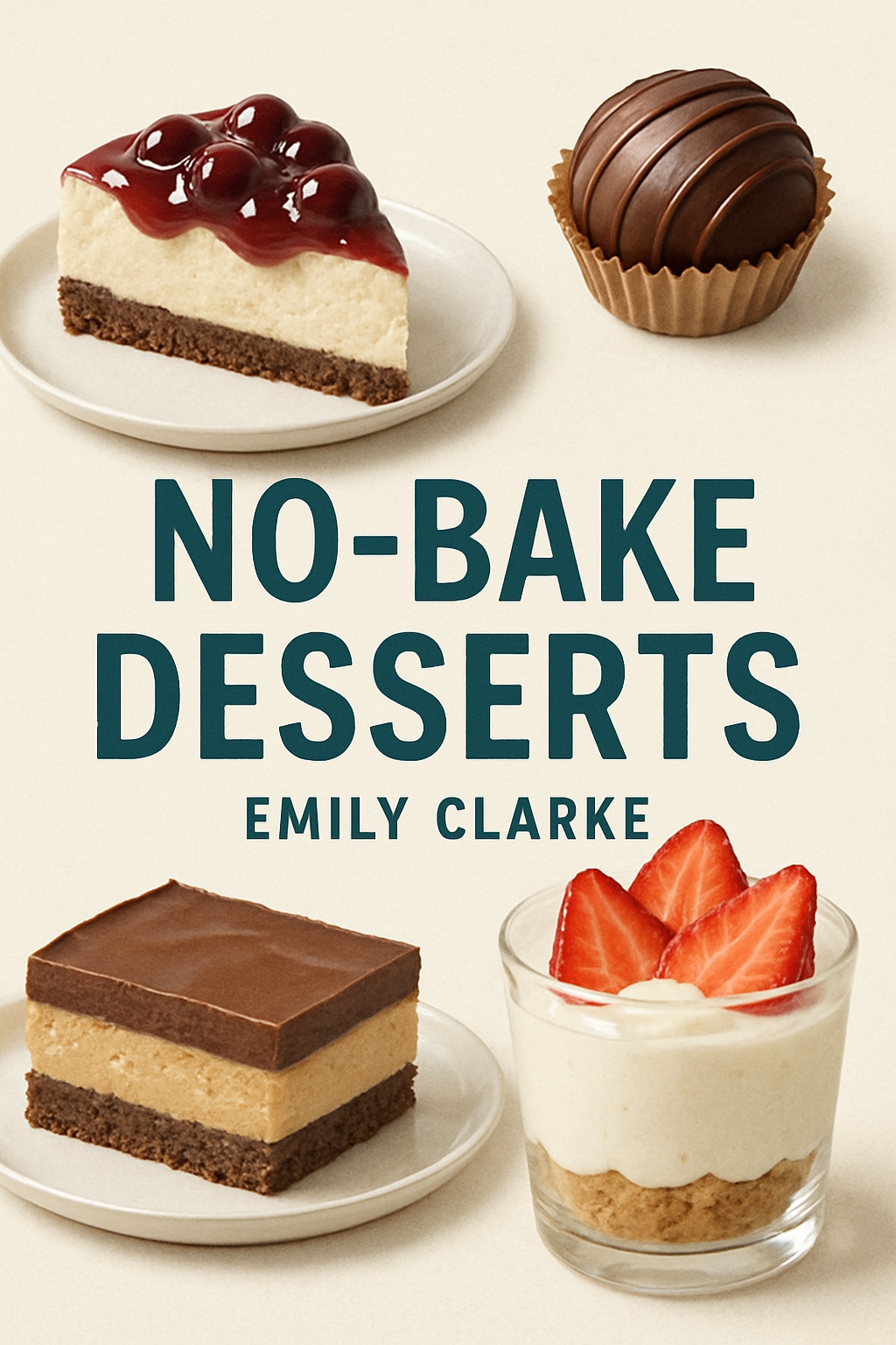 Delicious No-Bake Desserts Cookbook Cover Featuring Sweet Treats EBook Cover