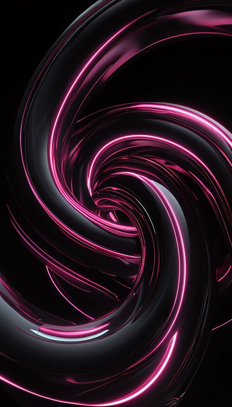 Futuristic Neon Pink and Black Spiral Abstract Digital Art Mobile Wallpaper