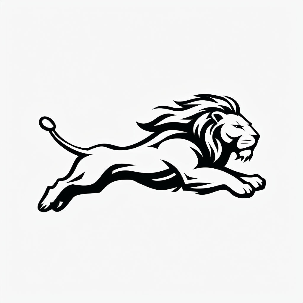 Minimalist Black Vector Leaping Lion Logo Design