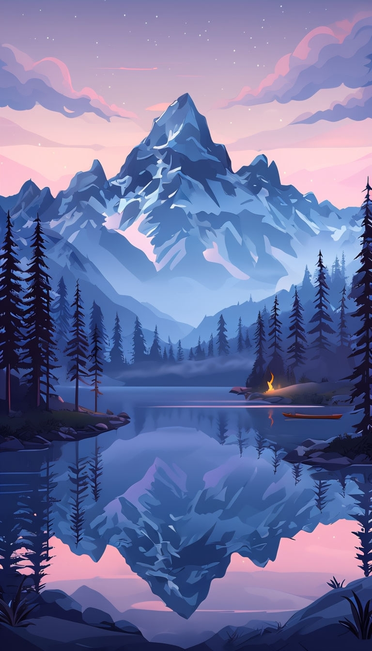 Serene Mountain Lake Landscape at Dusk Art