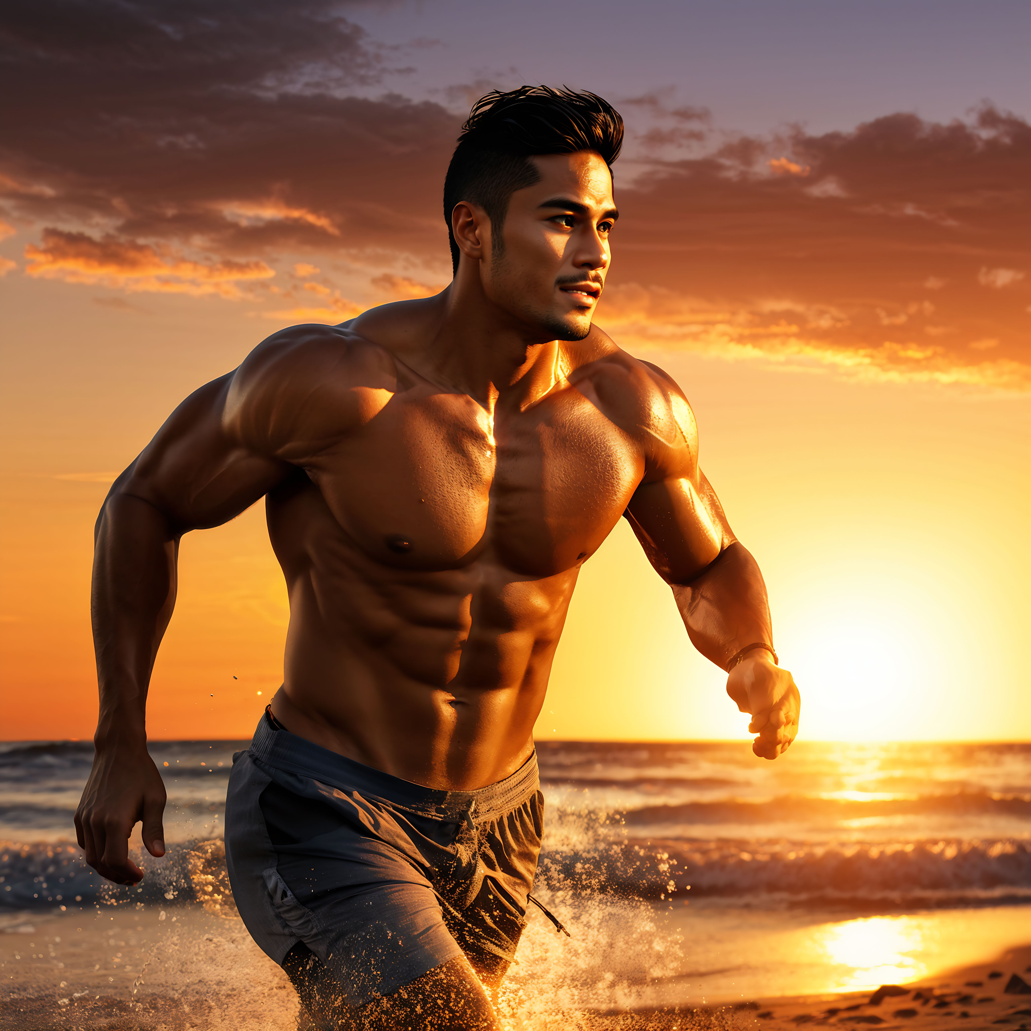 billy herrington running along the beach