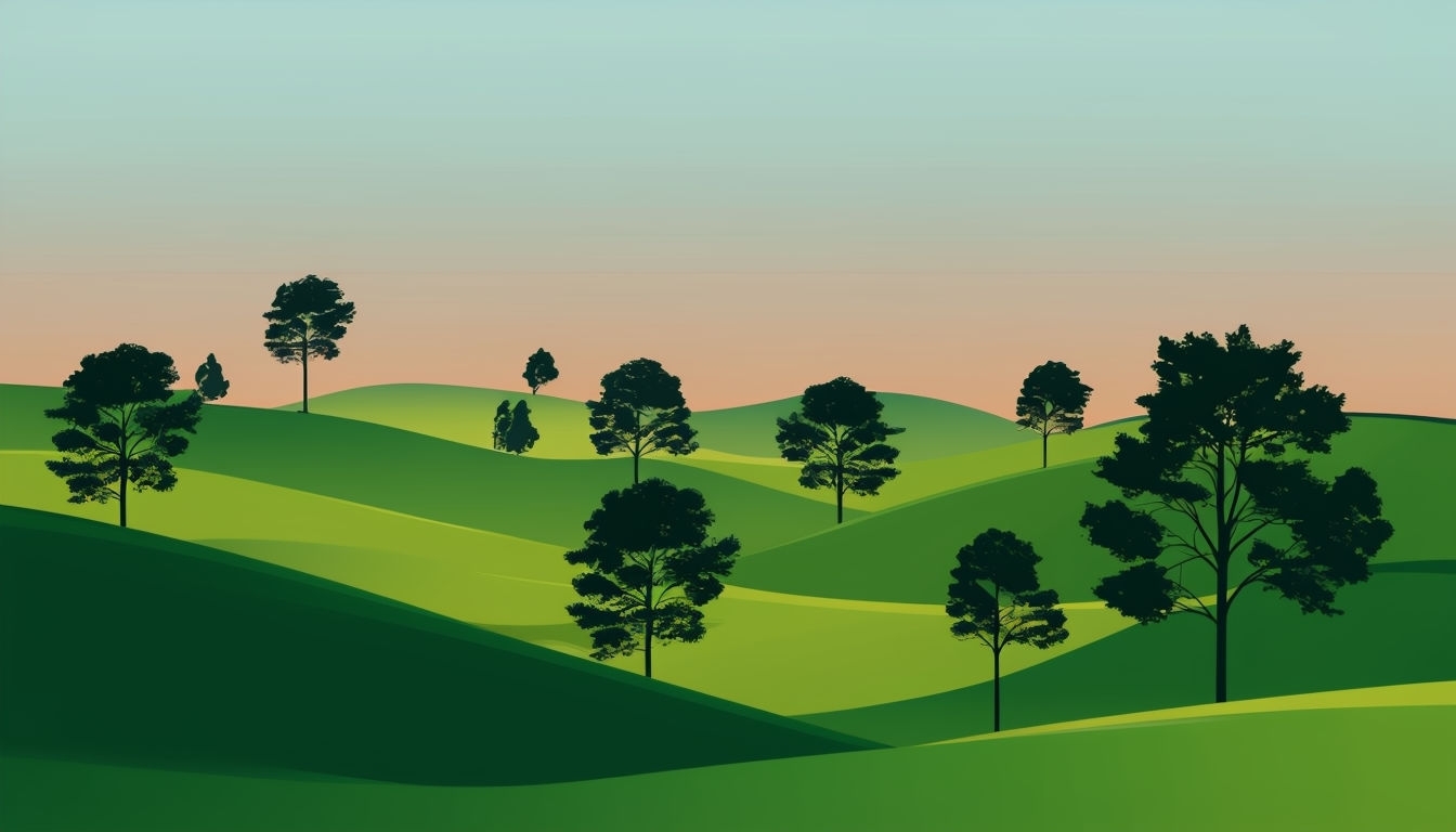 Tranquil Minimalist Landscape with Lush Green Hills Background