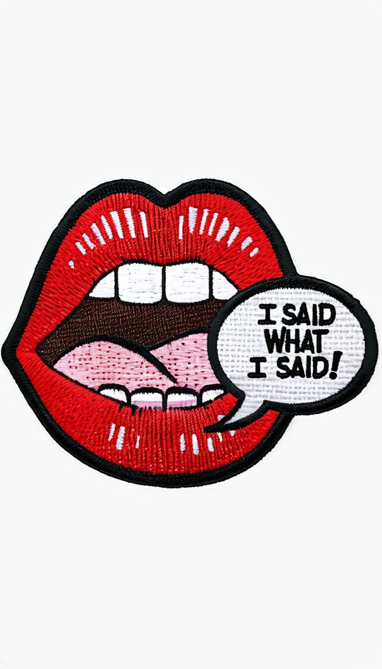 Bold Red Lips with Assertive Speech Bubble Embroidered Patch Phone Case Cover