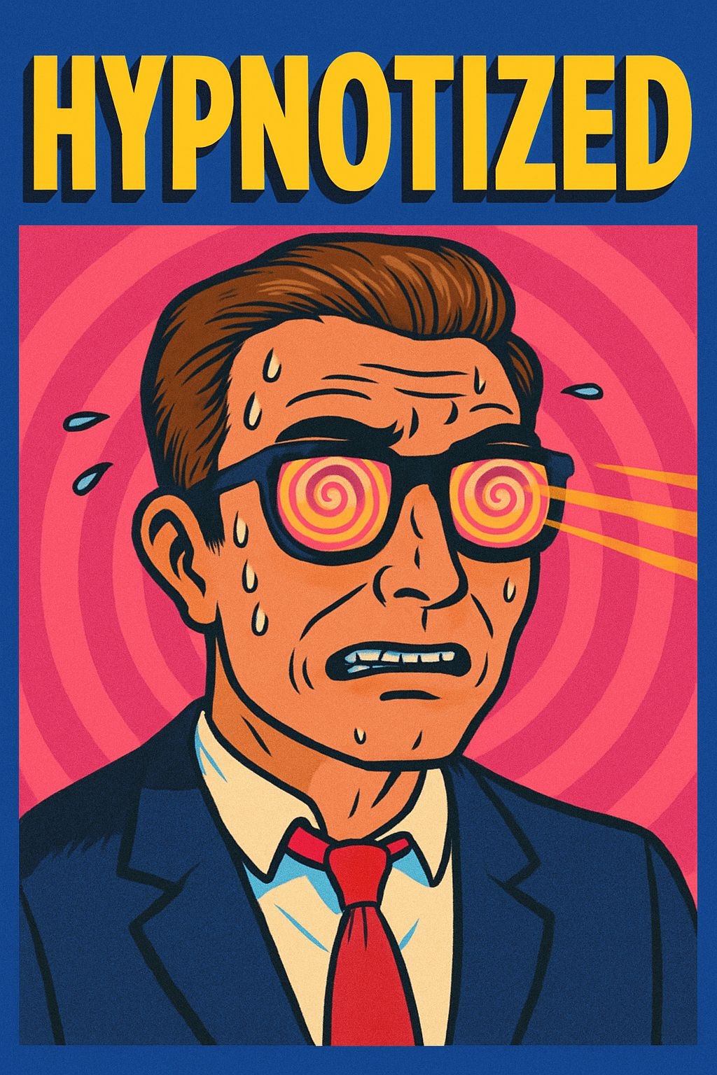 Hypnotized Comic Style Illustration with Spiraling Patterns Poster