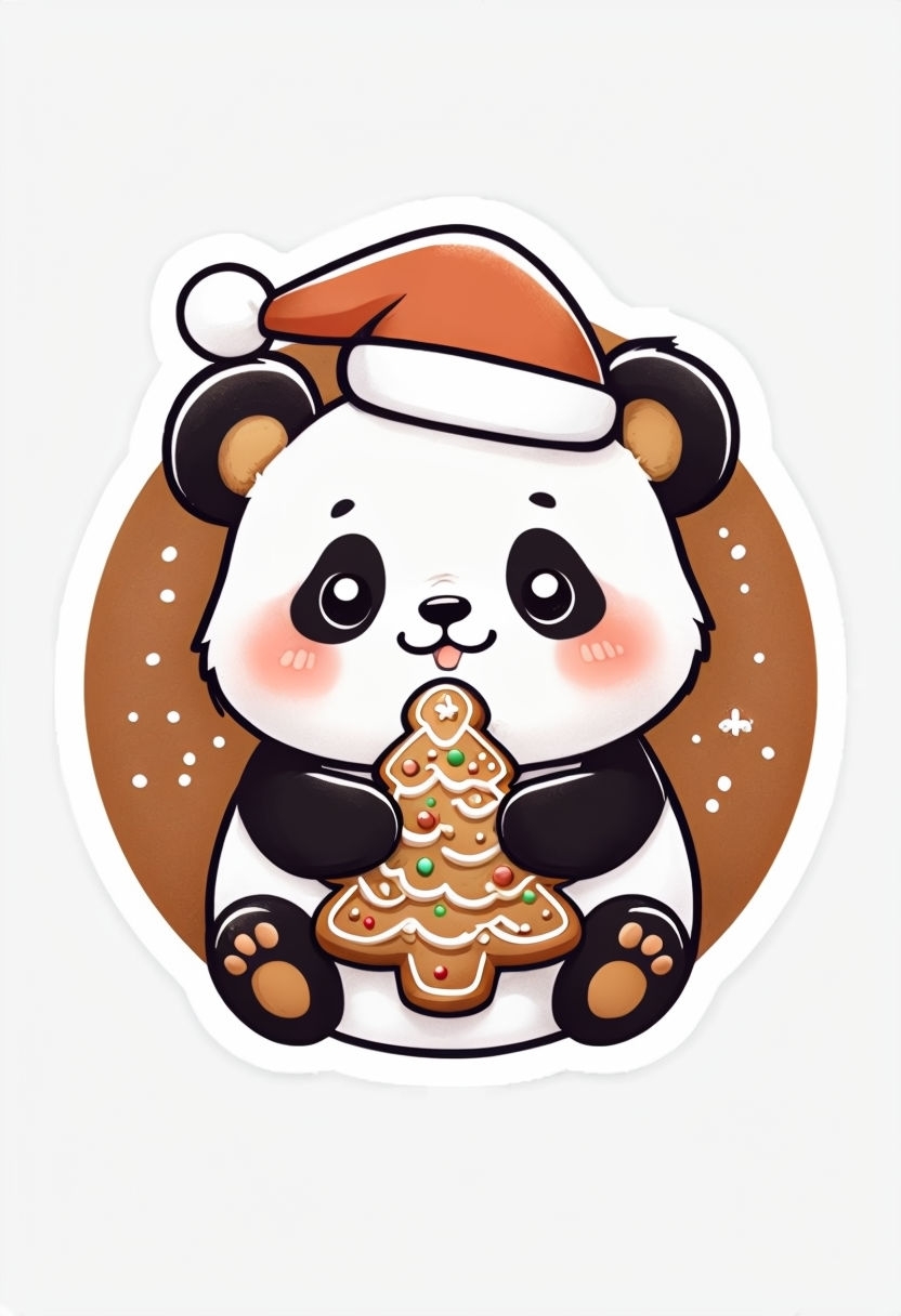 Cute Panda with Gingerbread Christmas Tree Sticker