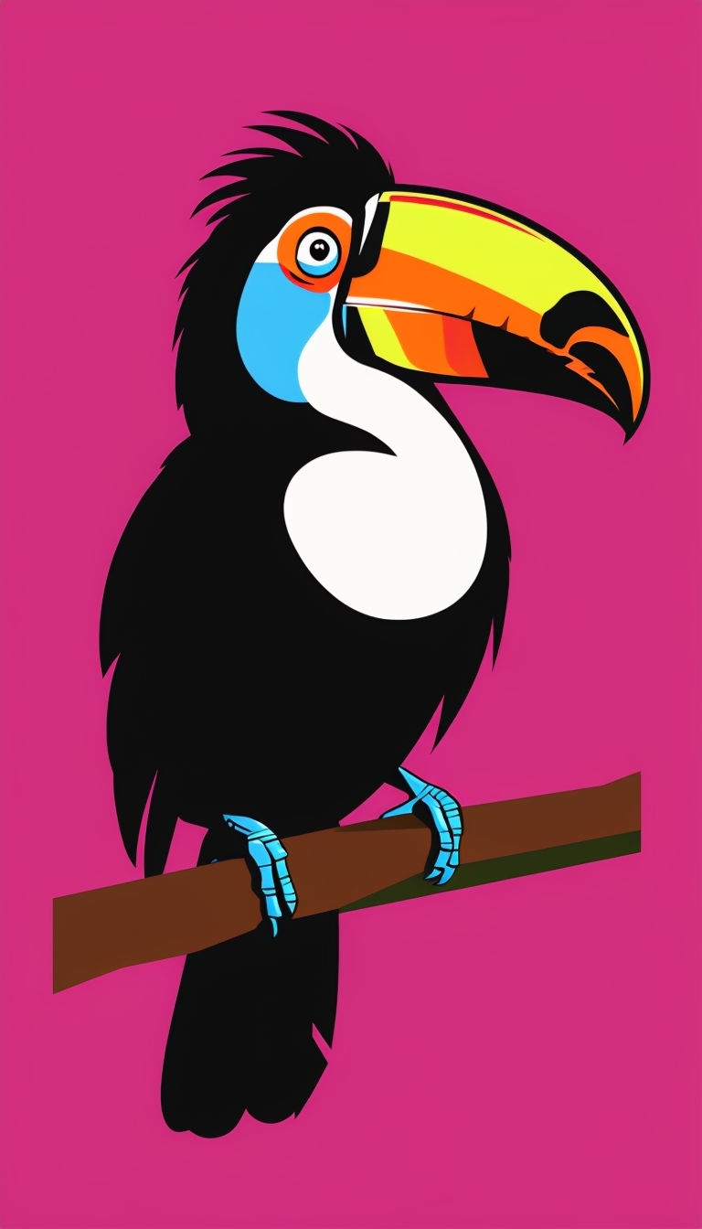 Quirky Tropical Toucan Illustration on Bold Magenta Background Mobile Wallpaper