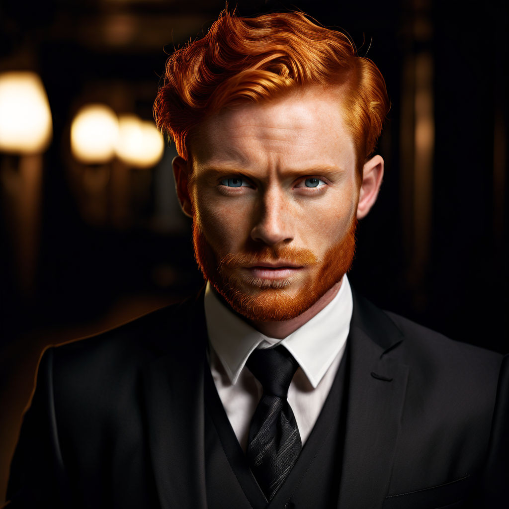 Ginger person with comb over with dark ginger hair looking v... by Luke ...