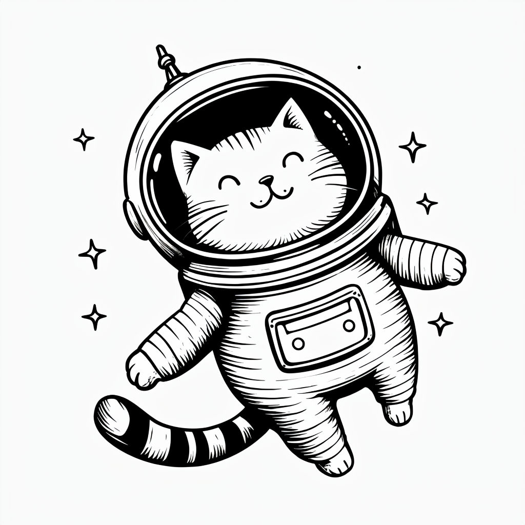 Whimsical Cartoon Cat Astronaut Floating in Space T-shirt