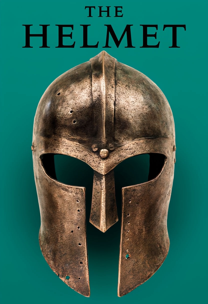 Ancient Greek Helmet Book Cover Design with Teal Background Poster