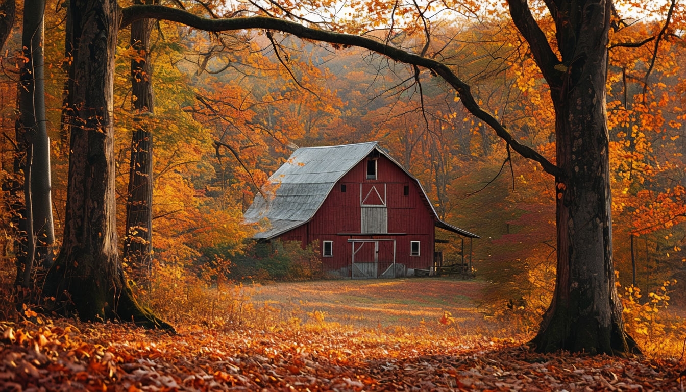 Tranquil Autumn Barn Landscape Photography Art