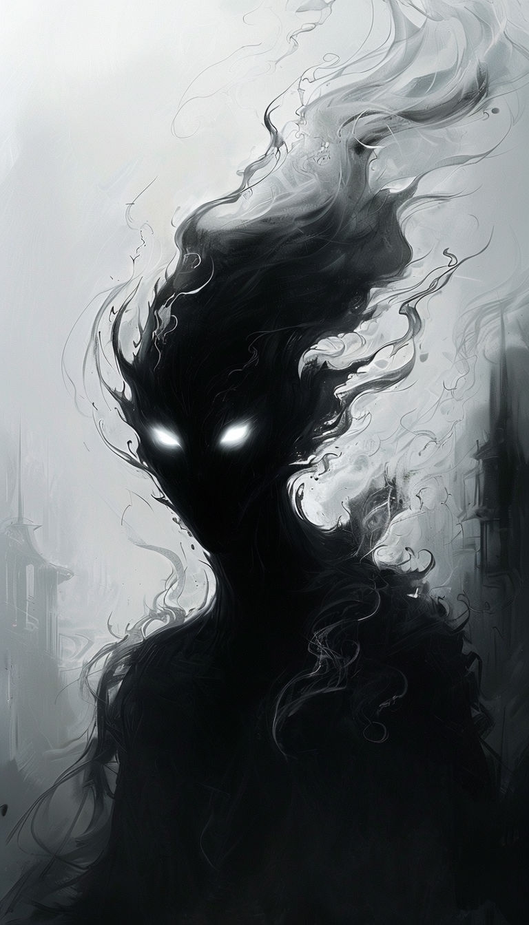 Eerie Shadowy Figure with Glowing Eyes Digital Art Mobile Wallpaper
