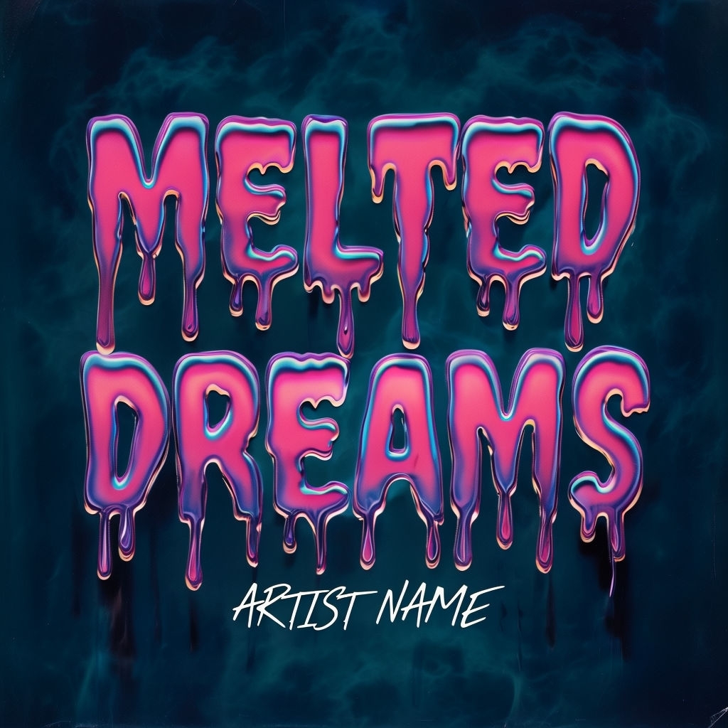 Melted Dreams Dripping Neon Typography Album Cover Art