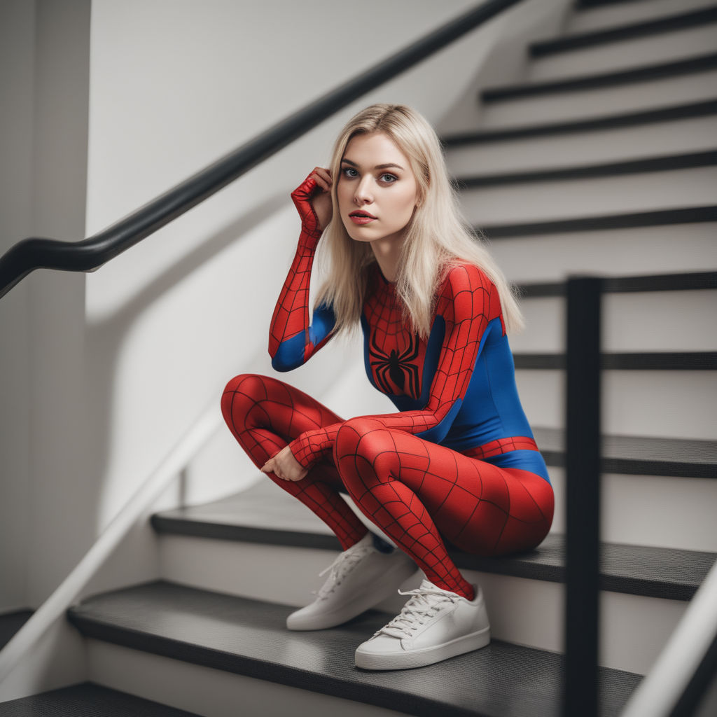 wearing transparent latex spider gwen wires suit