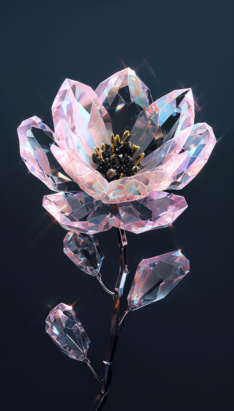 Fantastical Crystal Flower Blooming Wallpaper with Iridescent Petals