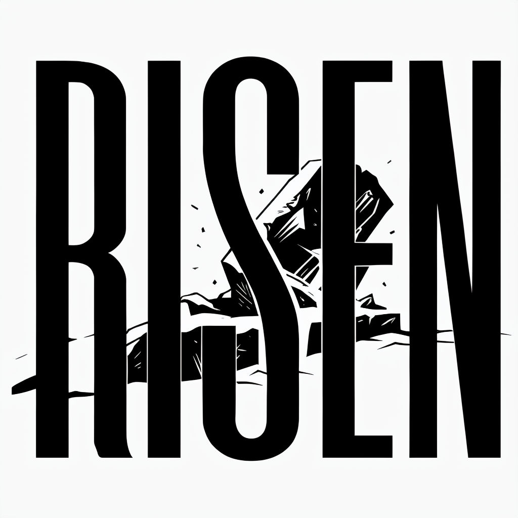 Bold RISEN Typography with Broken Tombstone Design T-shirt