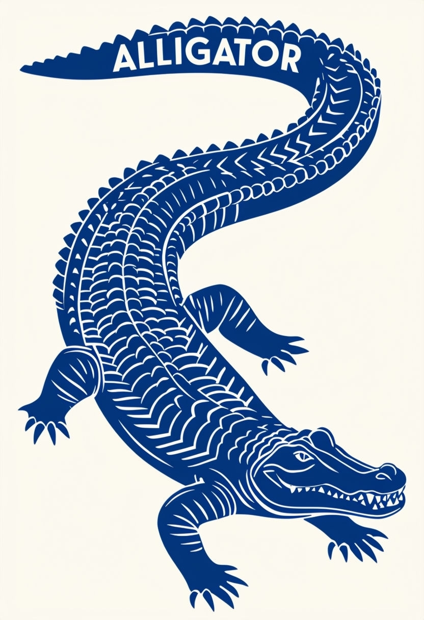 Modern Minimalist Navy Blue Alligator Illustration Poster