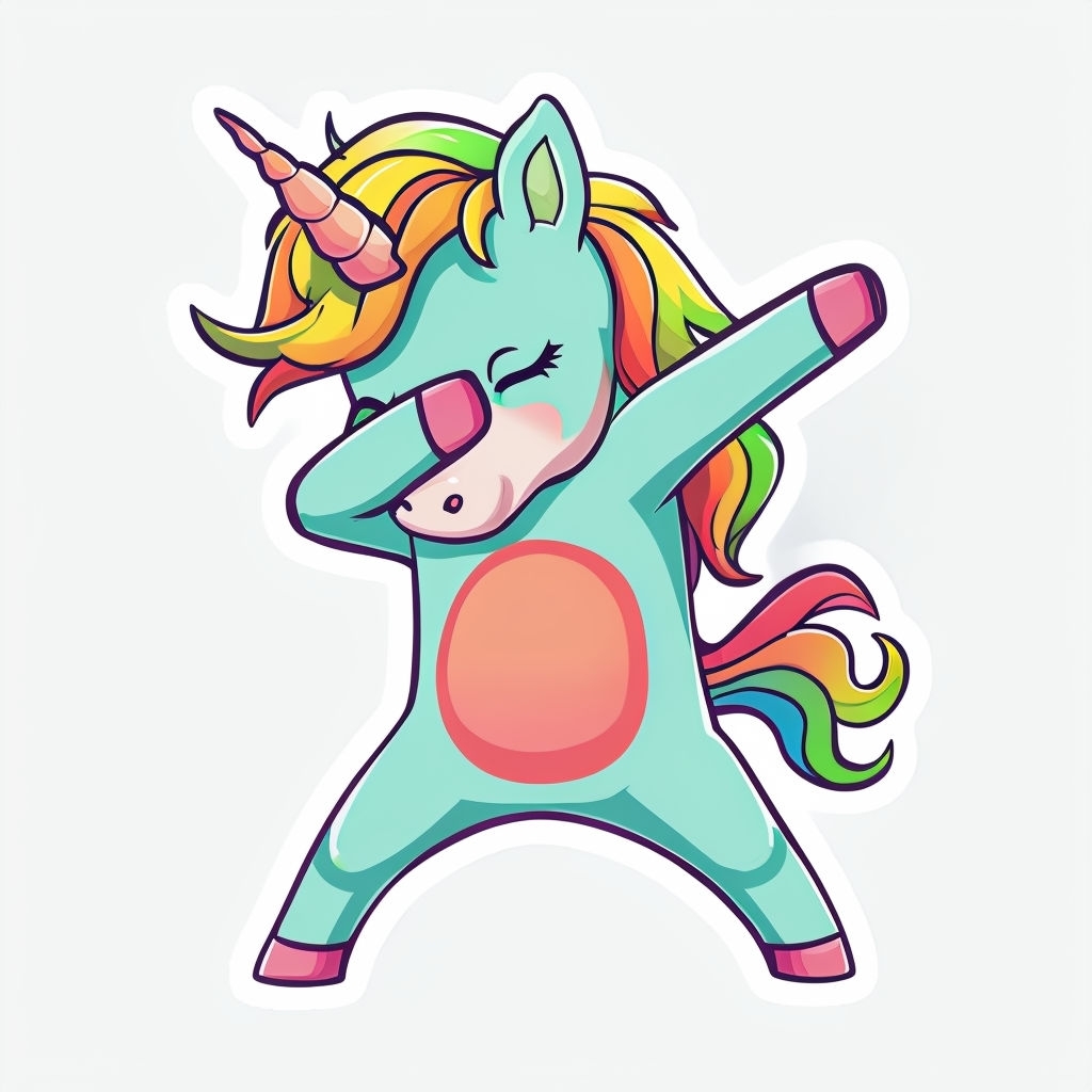 Vibrant Cartoon Dancing Unicorn Illustration Sticker