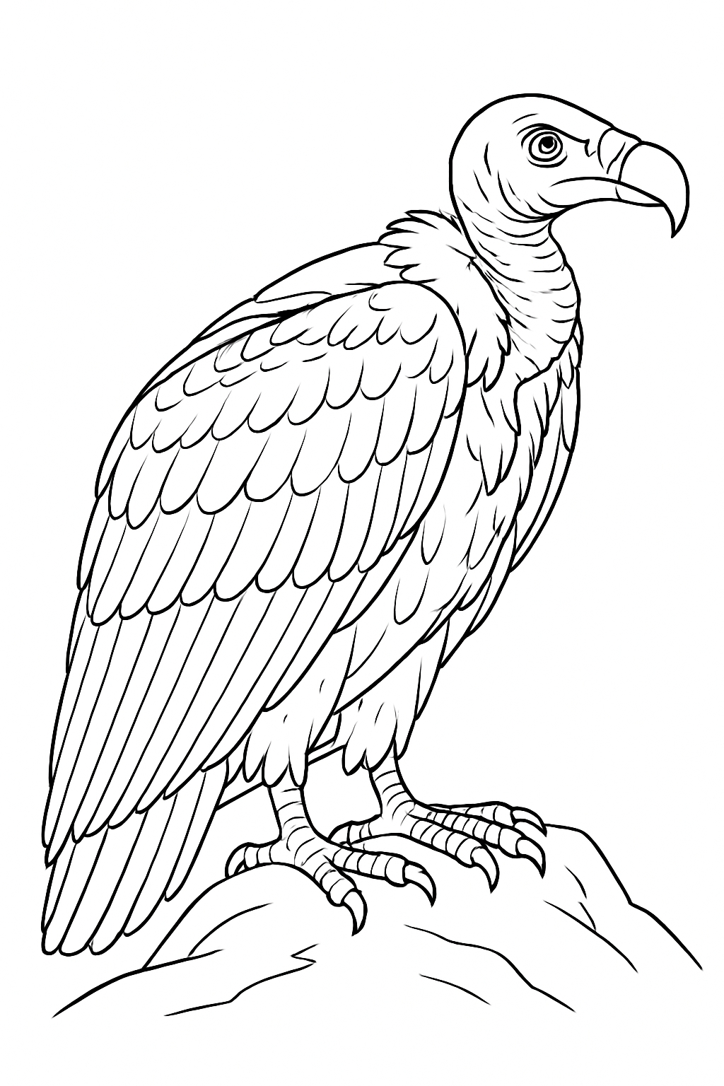 Intricate Black and White Vulture Line Drawing Coloring Page