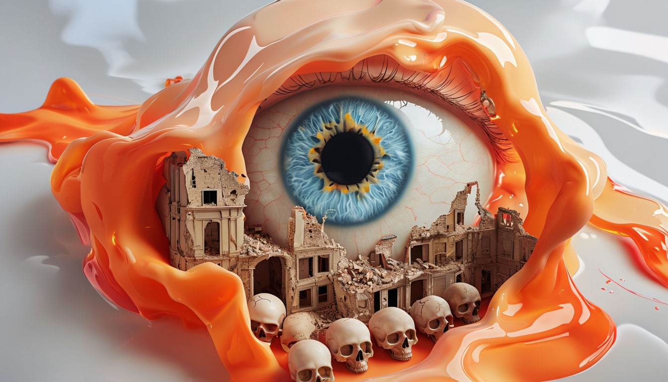 Surreal Eye with Miniature Landscape and Molten Frame Digital Art Poster