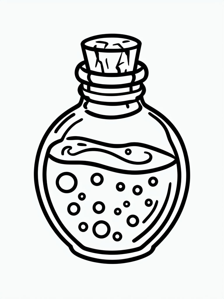 Magical Potion Bottle Line Art for Easy Coloring Pages