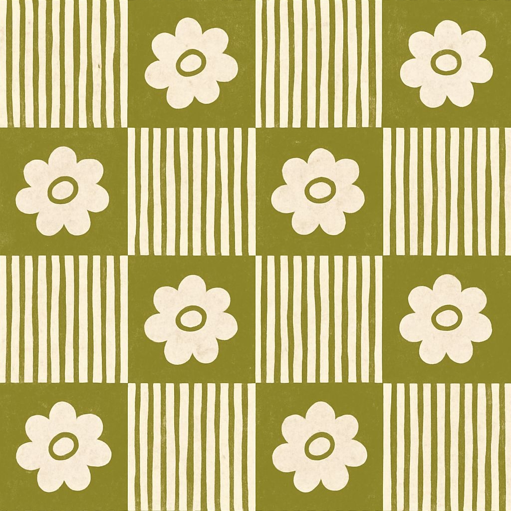 Vintage Olive Green Floral Grid Pattern for Seamless Patterns