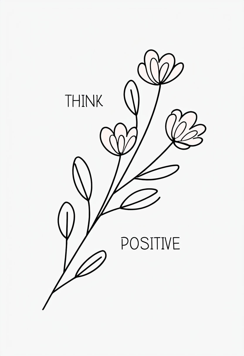 Minimalist Floral Design with Think Positive Phrases T-shirt