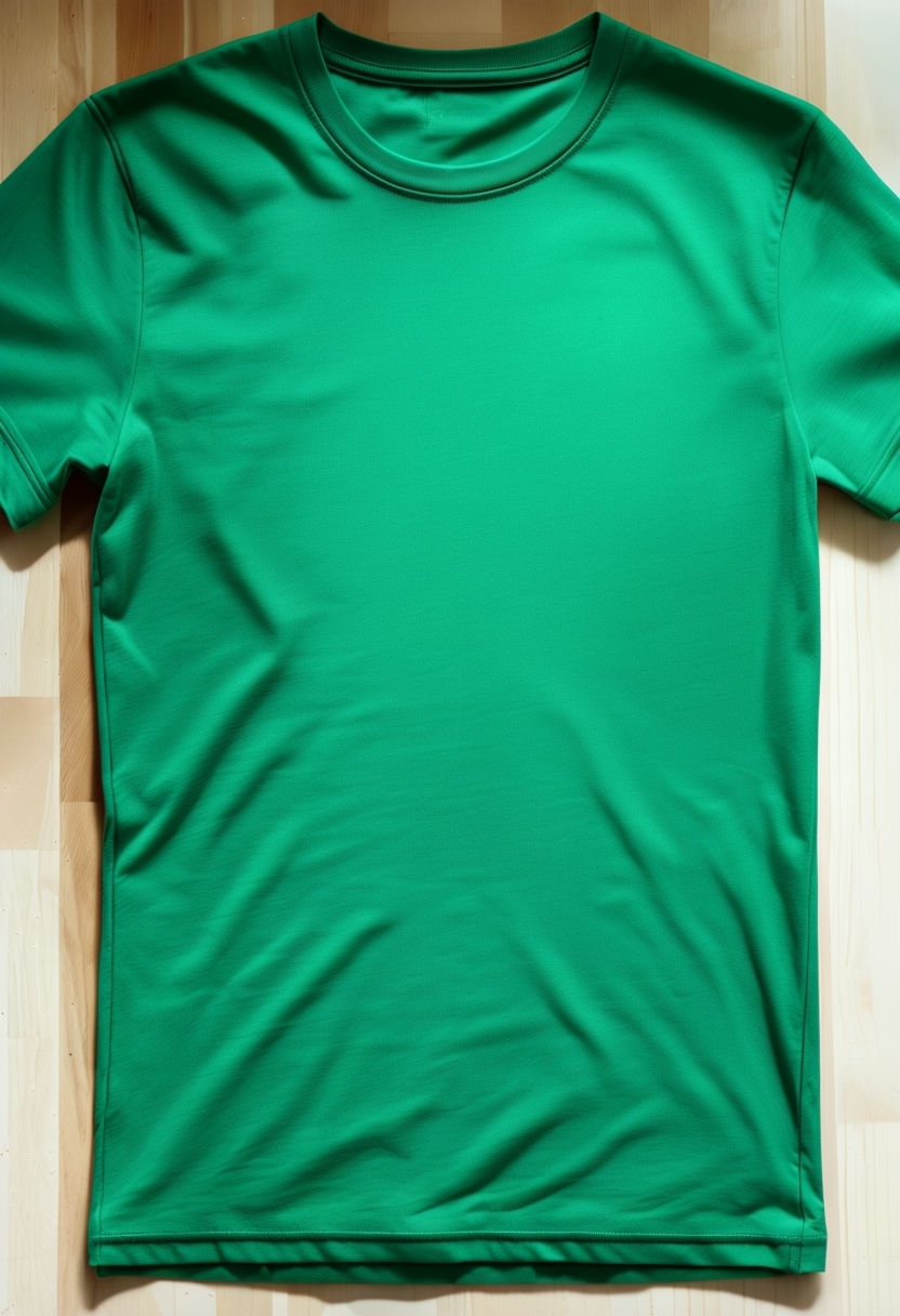 Realistic Emerald Green Crewneck T-Shirt Flat Lay Mockup
