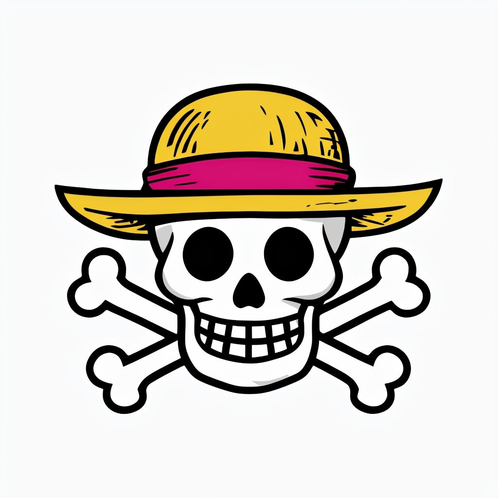 Cartoon Straw Hat Pirate Flag Illustration for Hat Category