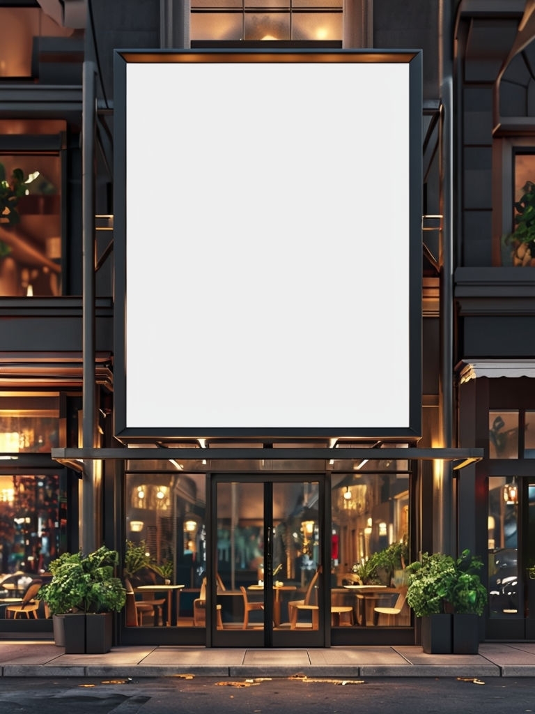 Modern Minimalist Restaurant Ad Mockup in Urban Setting