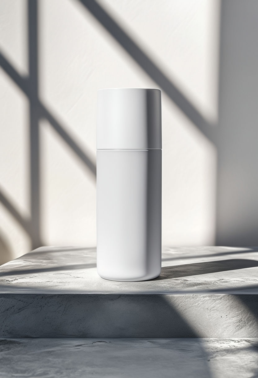 Sleek White Cosmetic Bottle Mockup on Gray Concrete Surface Mockups
