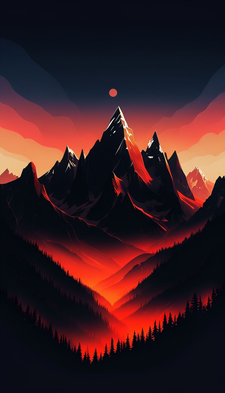 Dramatic Mountain Landscape at Sunset Digital Art Mobile Wallpaper