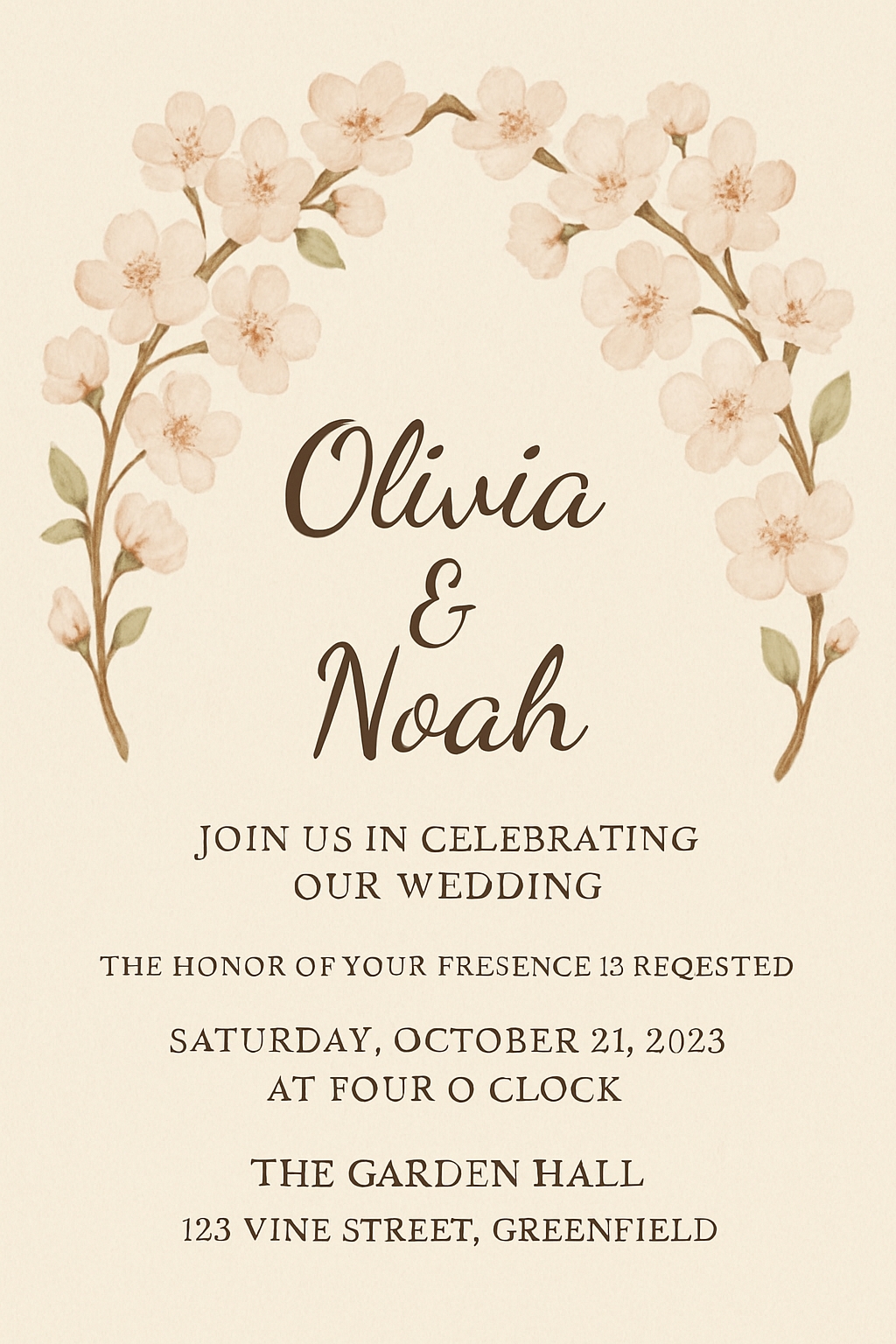 Elegant Floral Wedding Invitation Poster for Olivia & Noah Cards & Invites