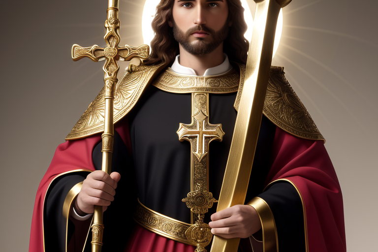 Traditional image of full body Saint Jude holding his staff by