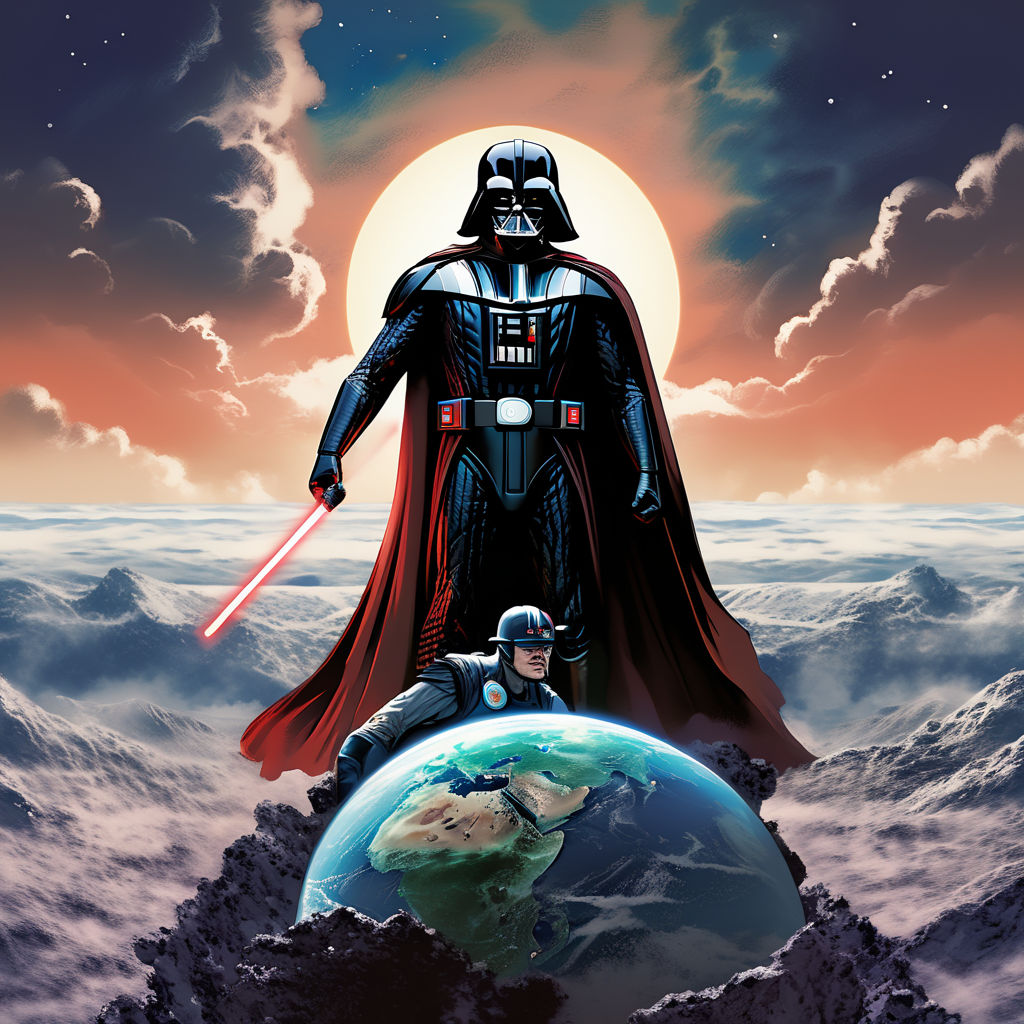 Darth Vader using the force to choke superman on the moon wi... by ...