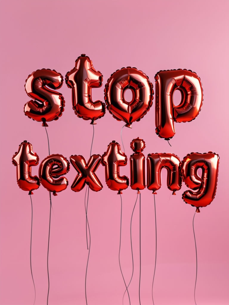Playful 3D Foil Balloons Stop Texting Message Poster