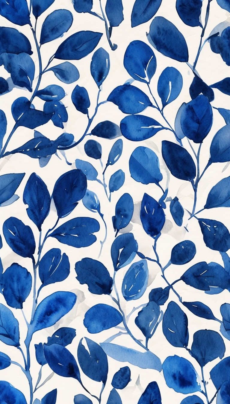 Serene Watercolor Blue Leaves Pattern Phone Case Cover