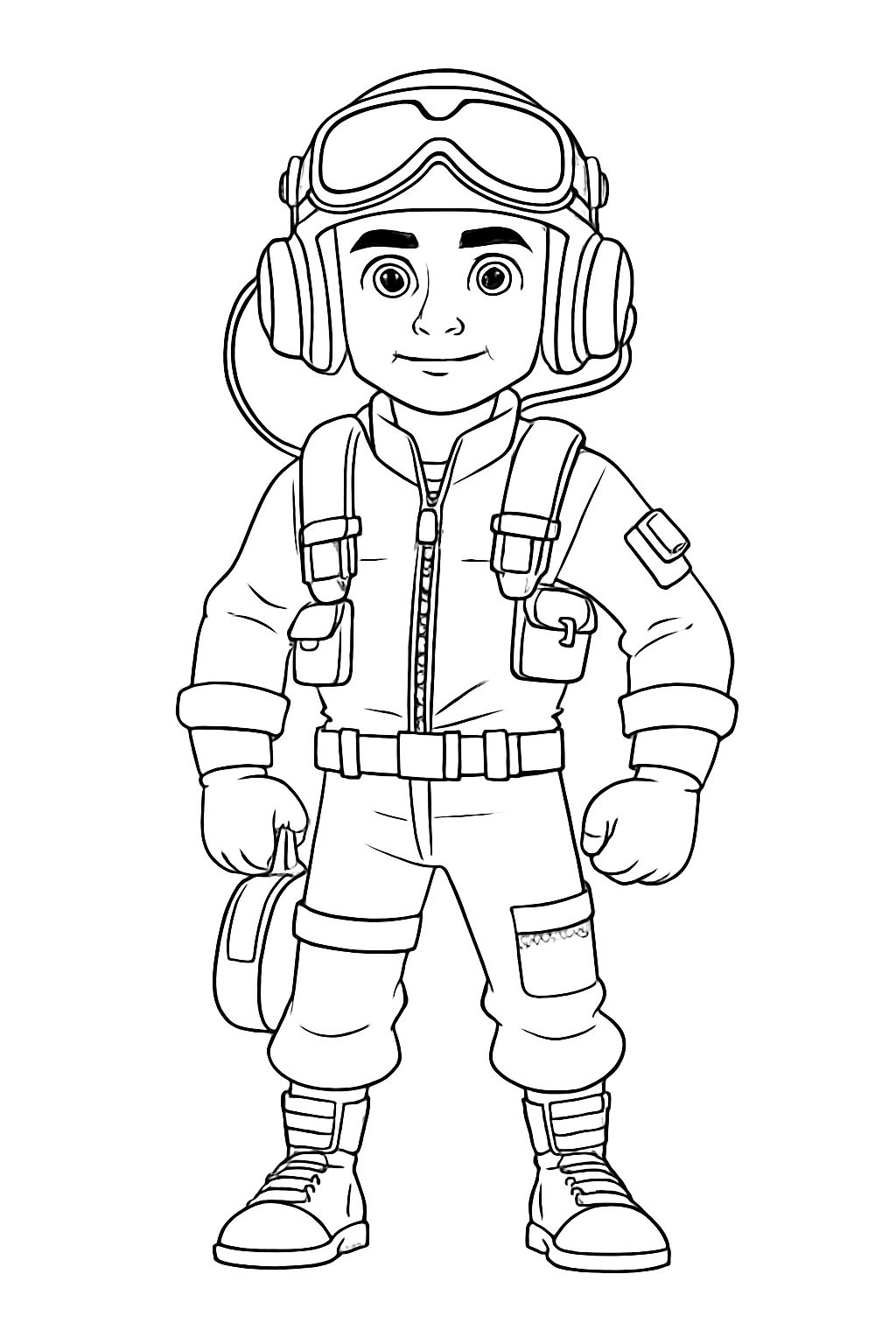 Confident Cartoon Character in Flight Suit Coloring Page