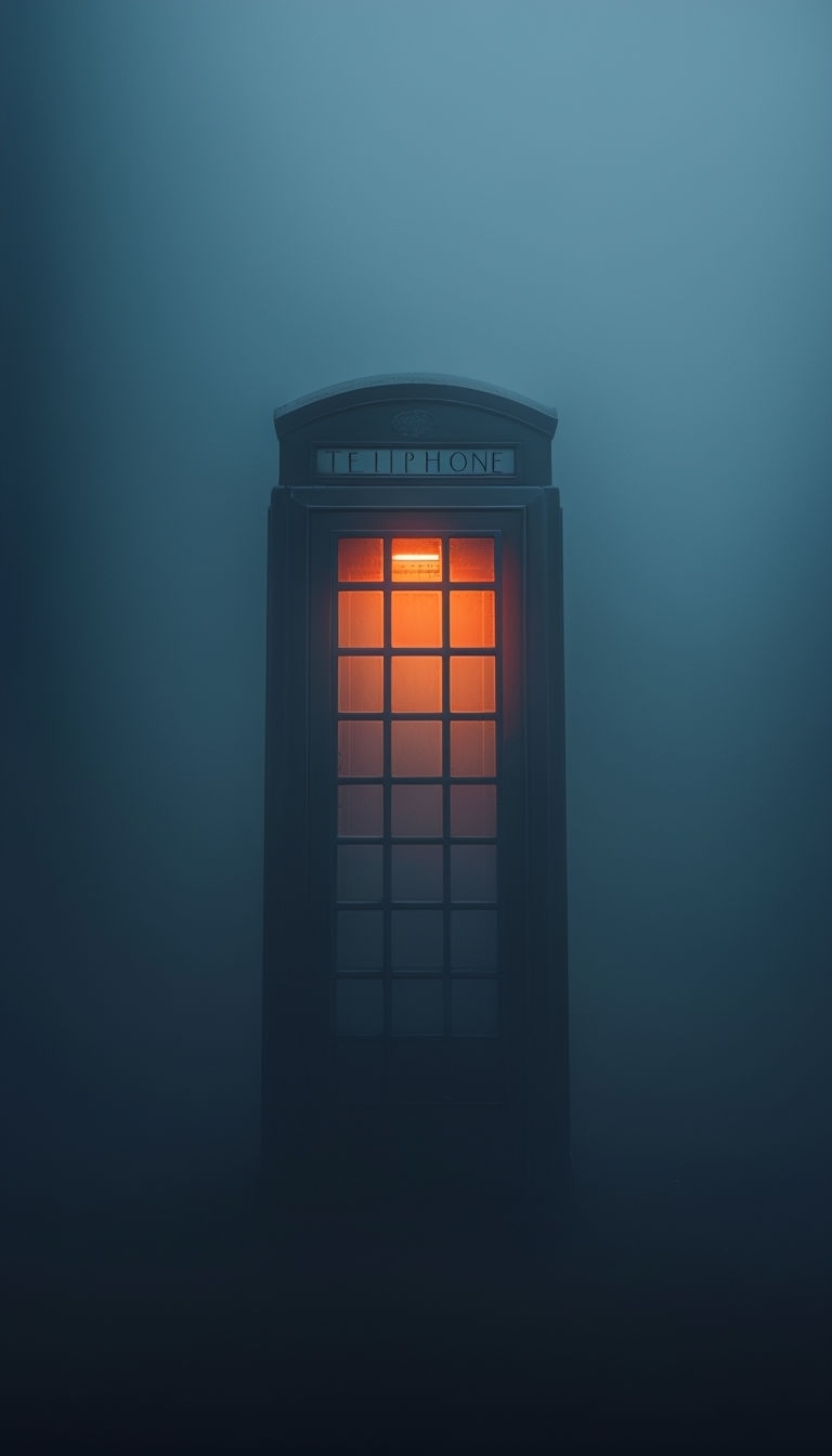 Mysterious Phone Booth in Foggy Atmosphere Mobile Wallpaper