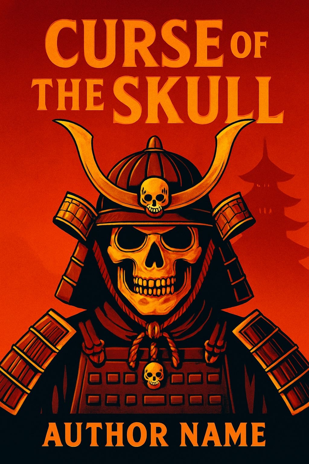 Eerie Samurai Skeleton with Curse of the Skull Title EBook Cover