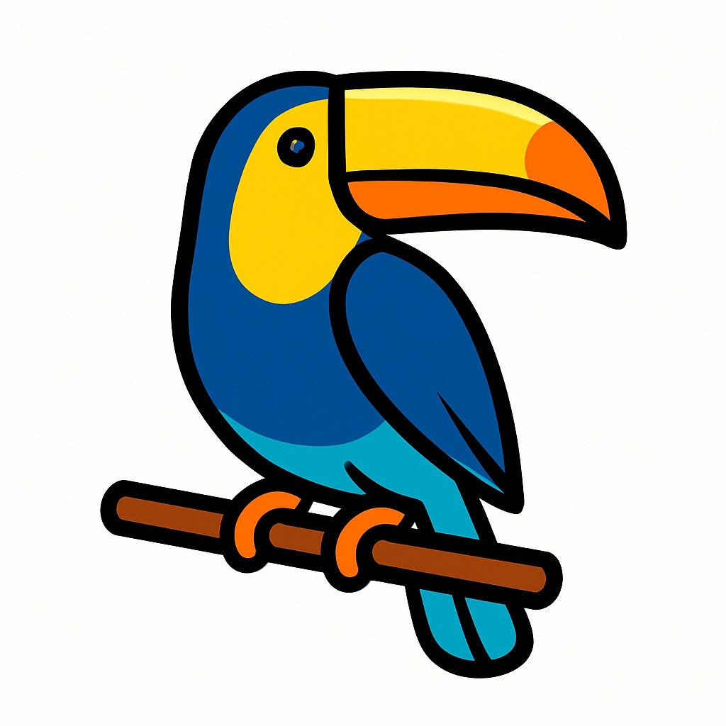 Vibrant Cartoon Toucan Perched on Branch Illustration Sticker
