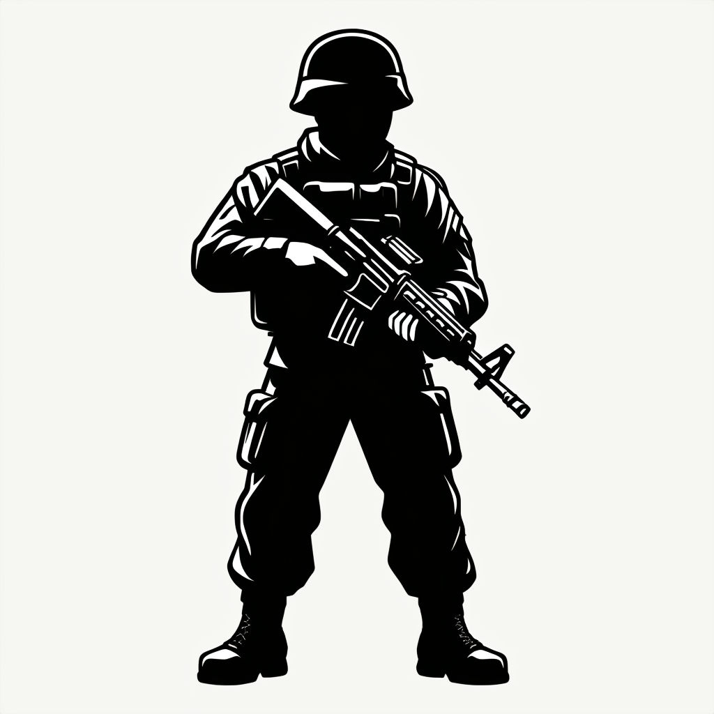 Bold Black Silhouette of a Combat Soldier Illustration Sticker