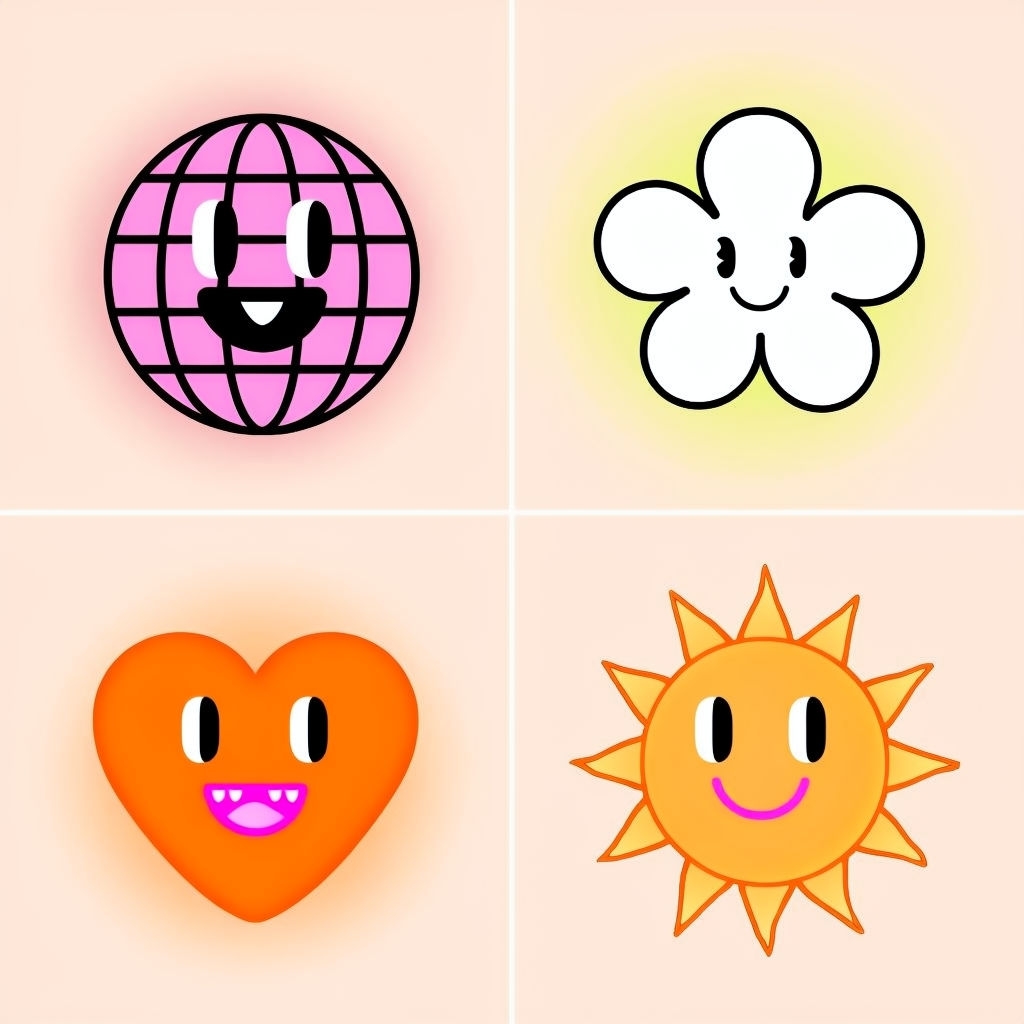 Colorful Cartoon Emoji Characters in 2x2 Grid Pattern Design Seamless Pattern