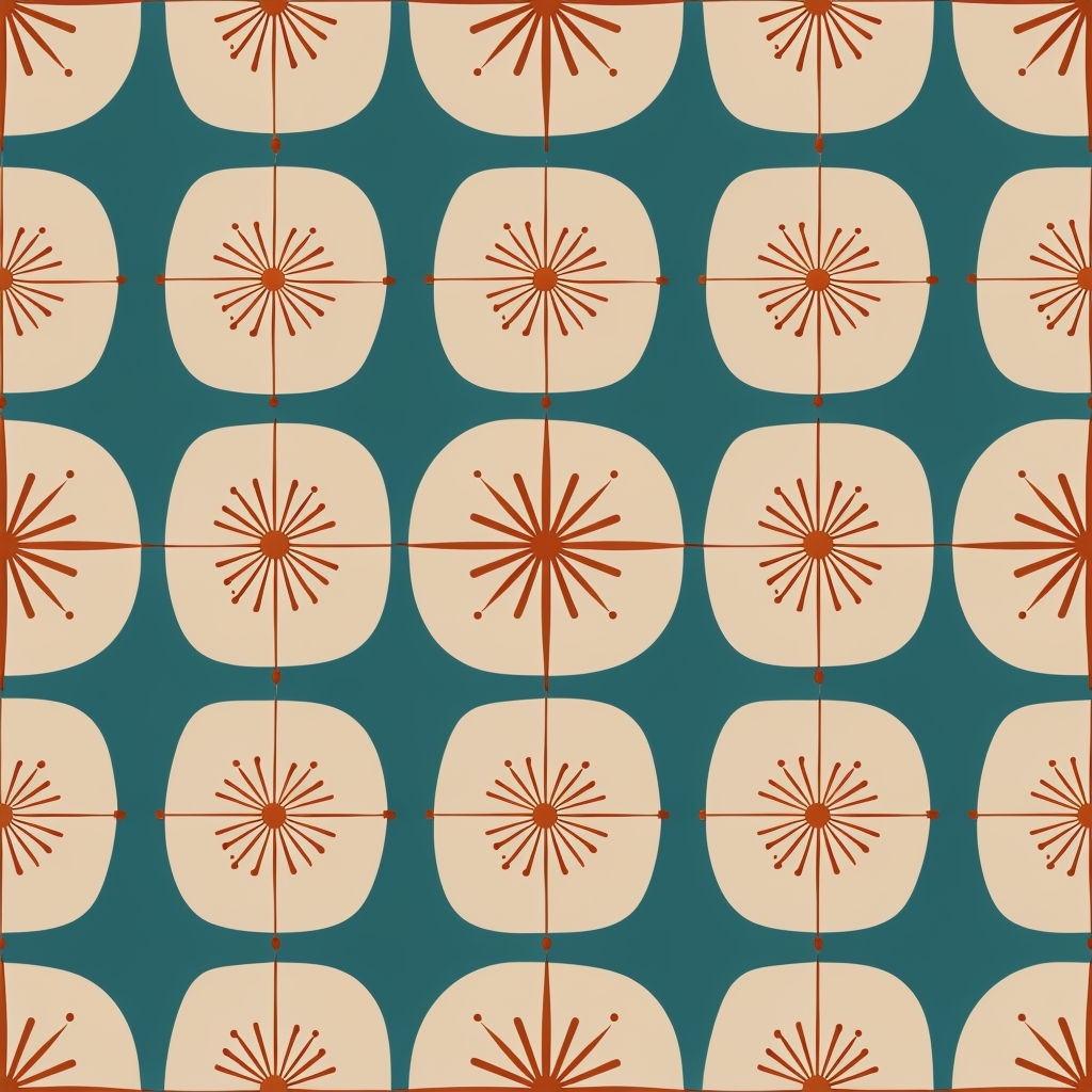 Retro Modern Geometric Circles with Starburst Designs Pattern