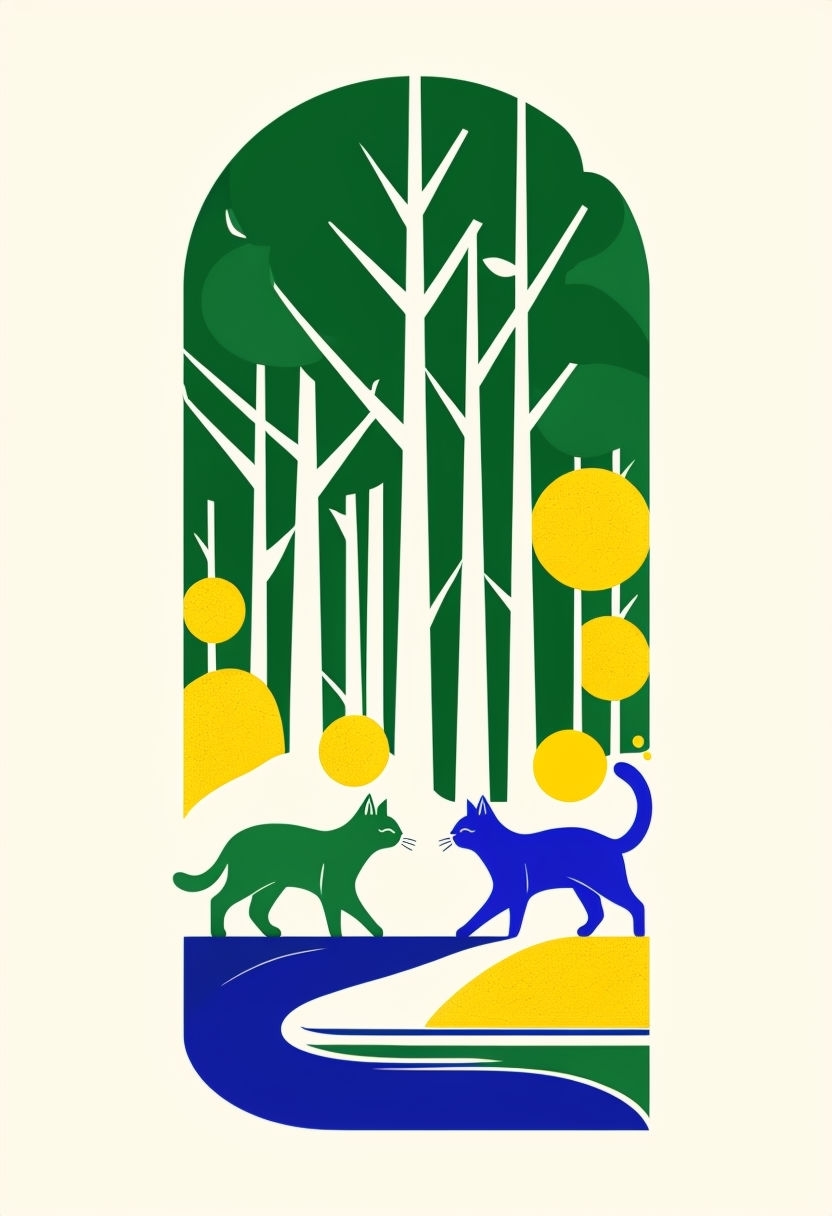 Serene Minimalist Cats in Nature Graphic Poster