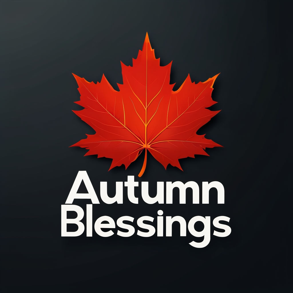 Contemporary Autumn Blessings Logo with Maple Leaf in Red and Orange