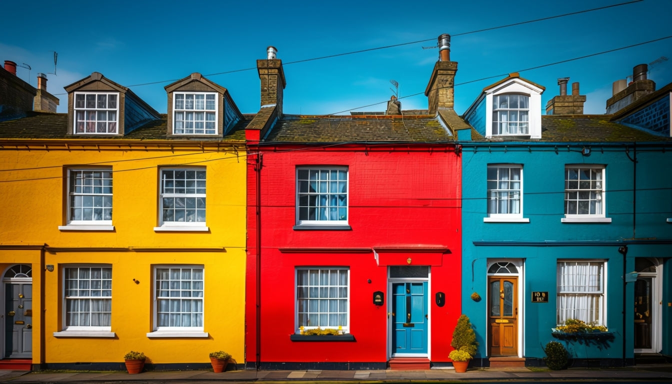 Vibrant Colorful Townhouses Street Scene Virtual Background
