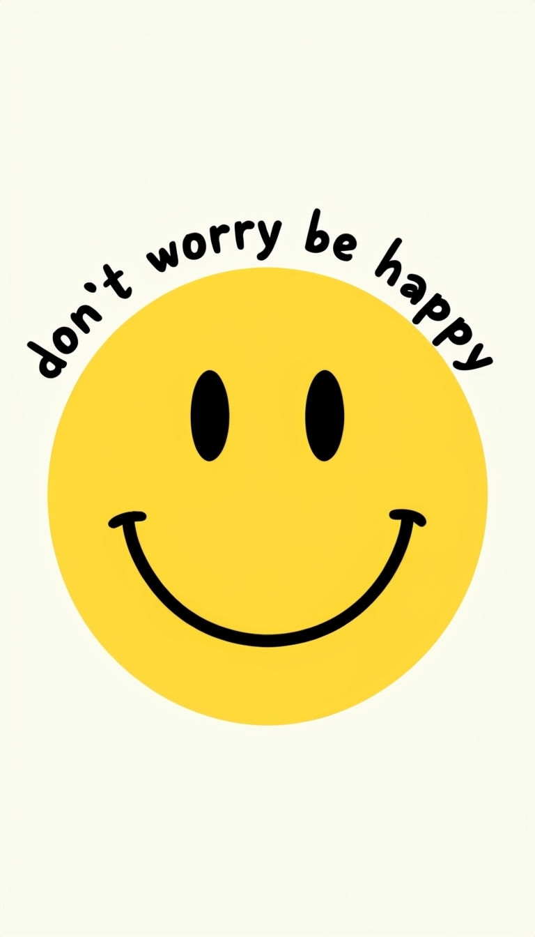 Cheerful Yellow Smiley Face with Don't Worry Be Happy Art