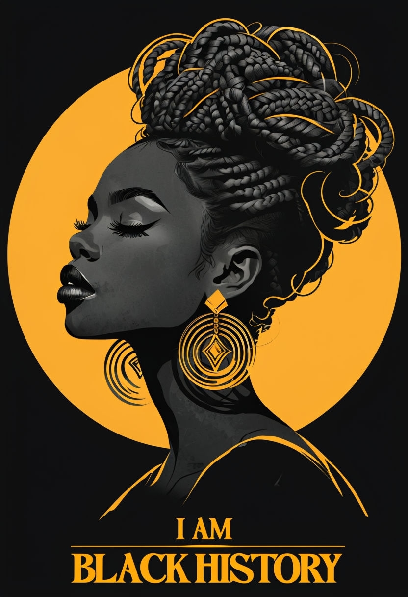 Elegant Woman in Profile with Braids and Golden Halo Poster