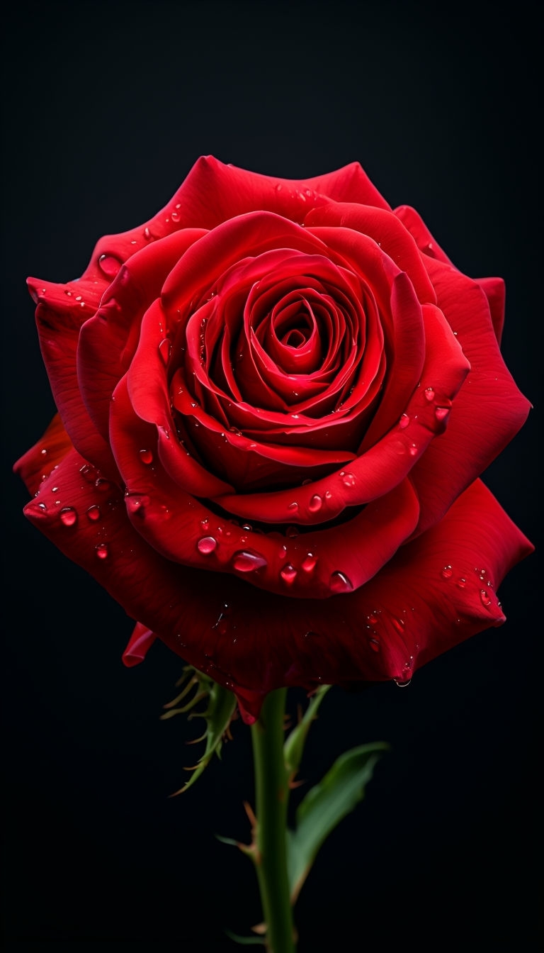 Vibrant Red Rose Close-Up on Black Background Mobile Wallpaper
